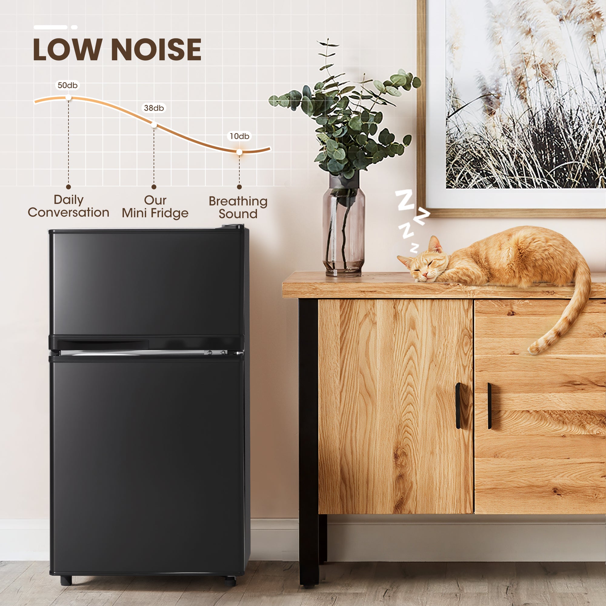 3.55 Cu.Ft Mini Fridge with Freezer, Dual-Door Compact Refrigerator for Office, Kitchen, Dorm & Bedroom, Adjustable Shelves,Jet Black