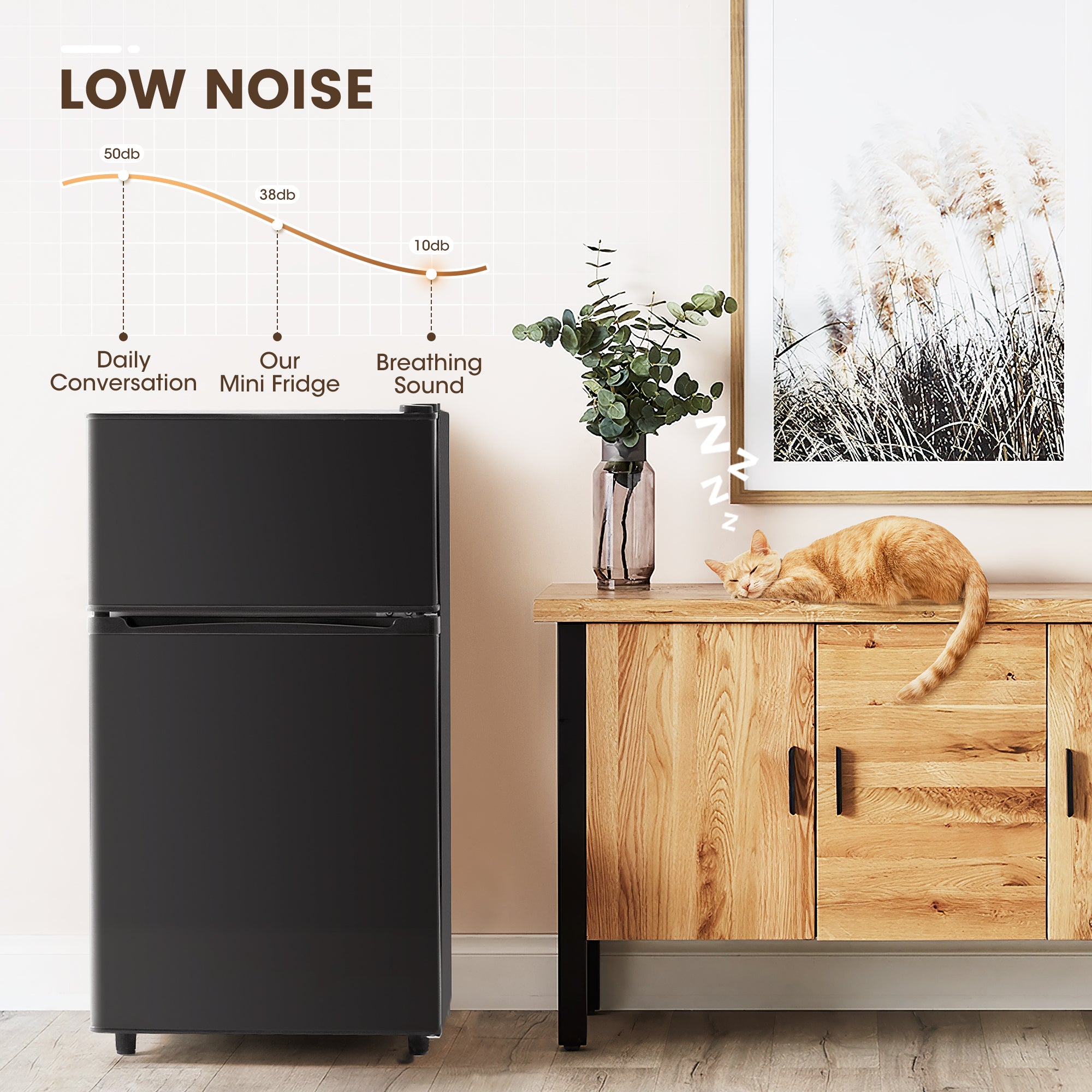 Manastin 3.5 Cu.Ft Mini Fridge with Freezer, Adjustable Thermostat, Low Noise, Removable Glass Shelves, 2 Door Small Refrigerator for Kitchen, Dorm, Office, Bedroom,Black