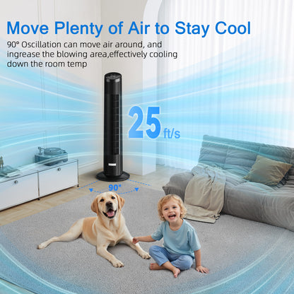 Manastin Smart Bladeless Fan with 3 Speeds 3 Modes, 90° Oscillating Tower Fan with Remote, 12H Timer, 25 ft/s, Standing Fans for Home Living Room, 25dB Quiet, Air Filter for Hair & Dust