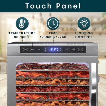 Manastin Food Dehydrator with 8 Stainless Steel Trays, Adjustable Temperature & 24-Hour Timer, Perfect for Drying Fruits, Meat, Herbs, Beef Jerky, and Snacks