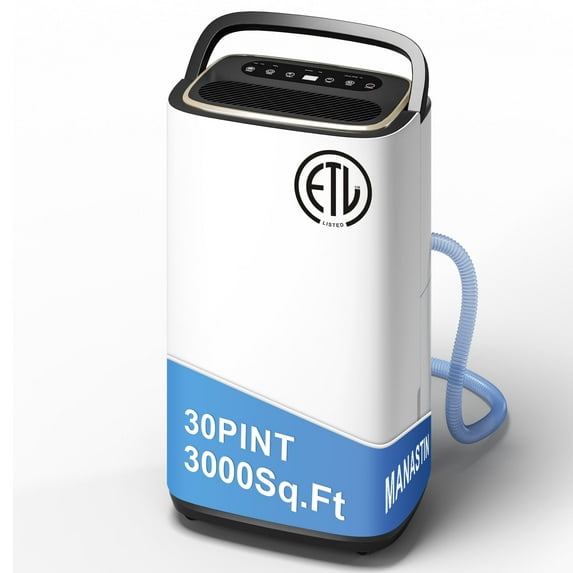Manastin 9-Pint (DOE) Multi-Function Dehumidifier, 3000 Sq. Ft Coverage Area with 3 Modes, 74 OZ Water Tank/24H-Timer/Drain Hose/Child lock, for Bedroom/Office/Laundry Room