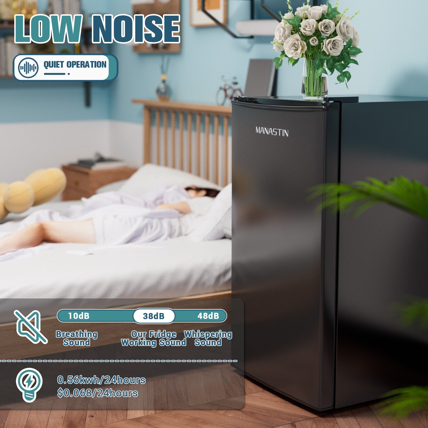 Manastin 3.2 Cu.ft Mini Fridge Energy Saving Compact Refrigerator with Reversible Door, Piano Black