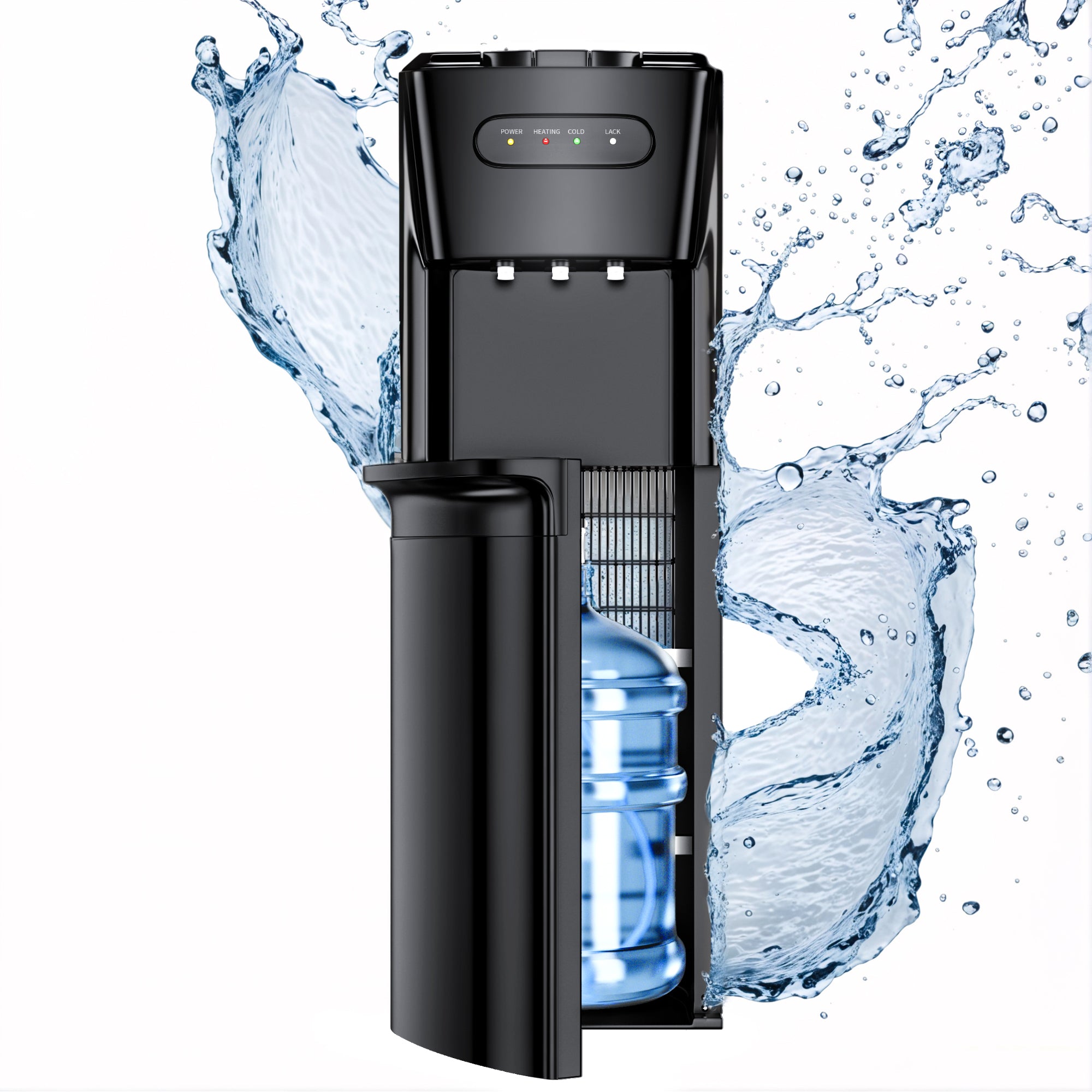 Bottom Loading Water Cooler Dispenser for3 or 5 Gallon Bottles，3 Temperatures with Hot, Room & Cold Spouts, Empty Bottle Indicator, Child Safety Lock, Ideal for Home, Office, Living Room Black