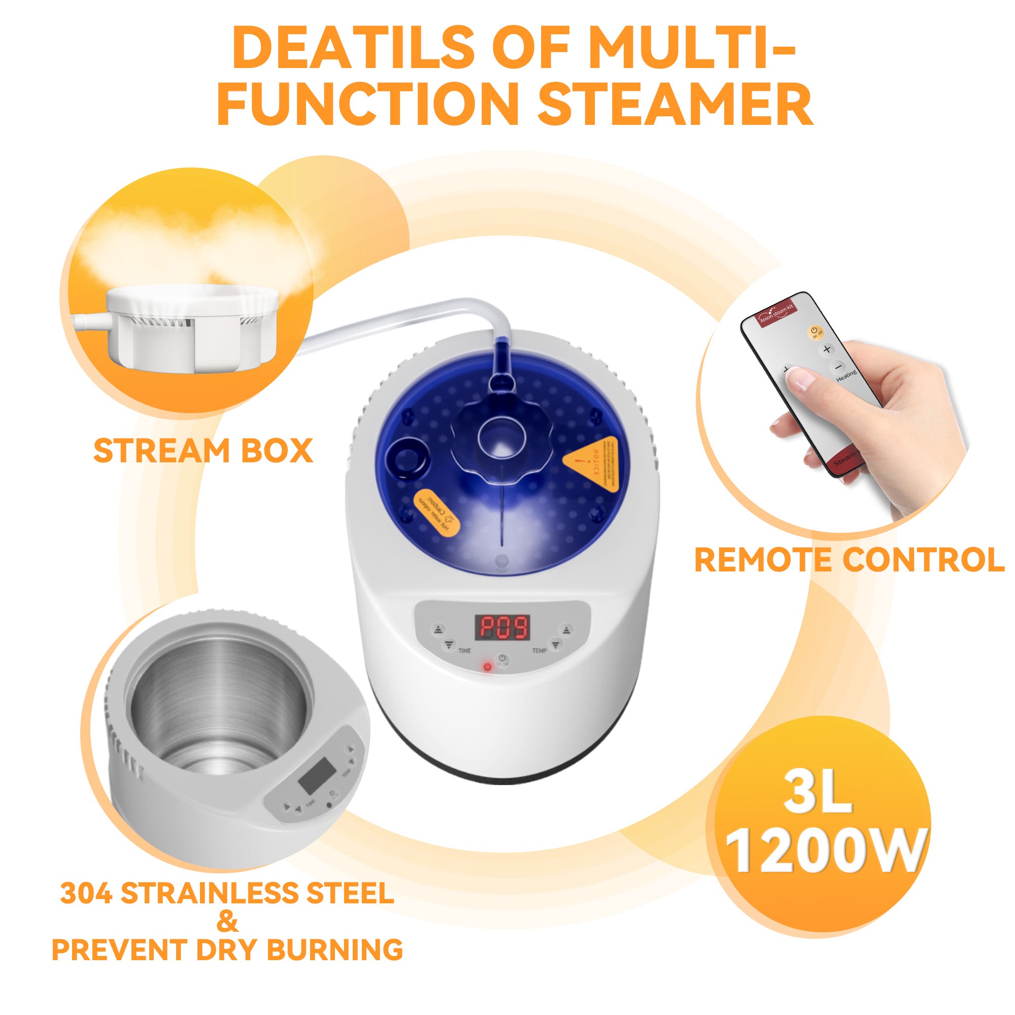 Portable Steam Sauna, 15 Levels of Foldable Sauna for Home, Sauna Box with 1200w 3L Steamer, Personal Sauna with Remote Control and Folding Chair, (Oxford Cloth, Navy Blue)