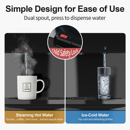 Water Coolers Dispenser 5 Gallon Top Load, Cold/Hot Water Cooler, Innovative Simple Design Quiet Operation Freestanding with Child Safety Lock for Home or Office