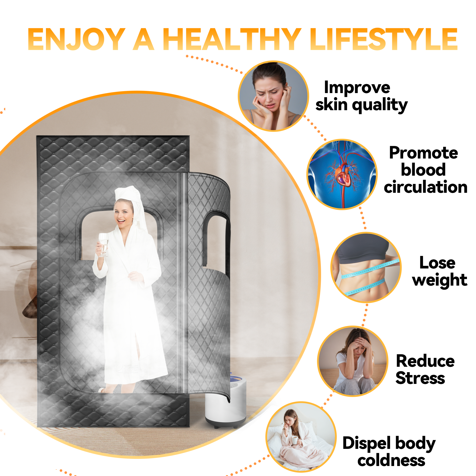 1-Person Portable Steam Sauna Tent with 3L 1200W Steamer, 15-Level Temperature, 99Min-Timer, Rapid Heating, Remote Control, Folding Chair, 71" x 32" x 32" ( Cotton, Black )