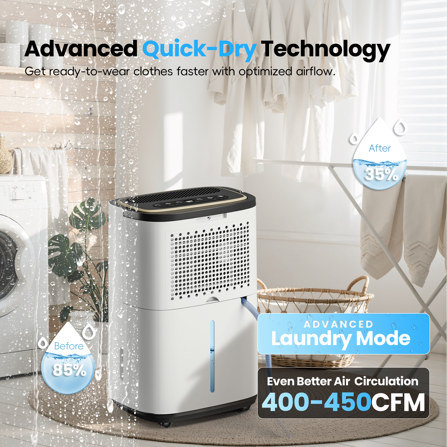 5000 Sq.Ft Dehumidifier, 50PT/24H Dehumidifiers with Hose for Home, Large Electric Dehumidifier for Bedroom Office, Basement, Laundry, Dehu/Dry/Air Mode, Humidity Display, Timer, Drainage Hose