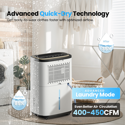 5000 Sq.Ft Dehumidifier, 50PT/24H Dehumidifiers with Hose for Home, Large Electric Dehumidifier for Bedroom Office, Basement, Laundry, Dehu/Dry/Air Mode, Humidity Display, Timer, Drainage Hose