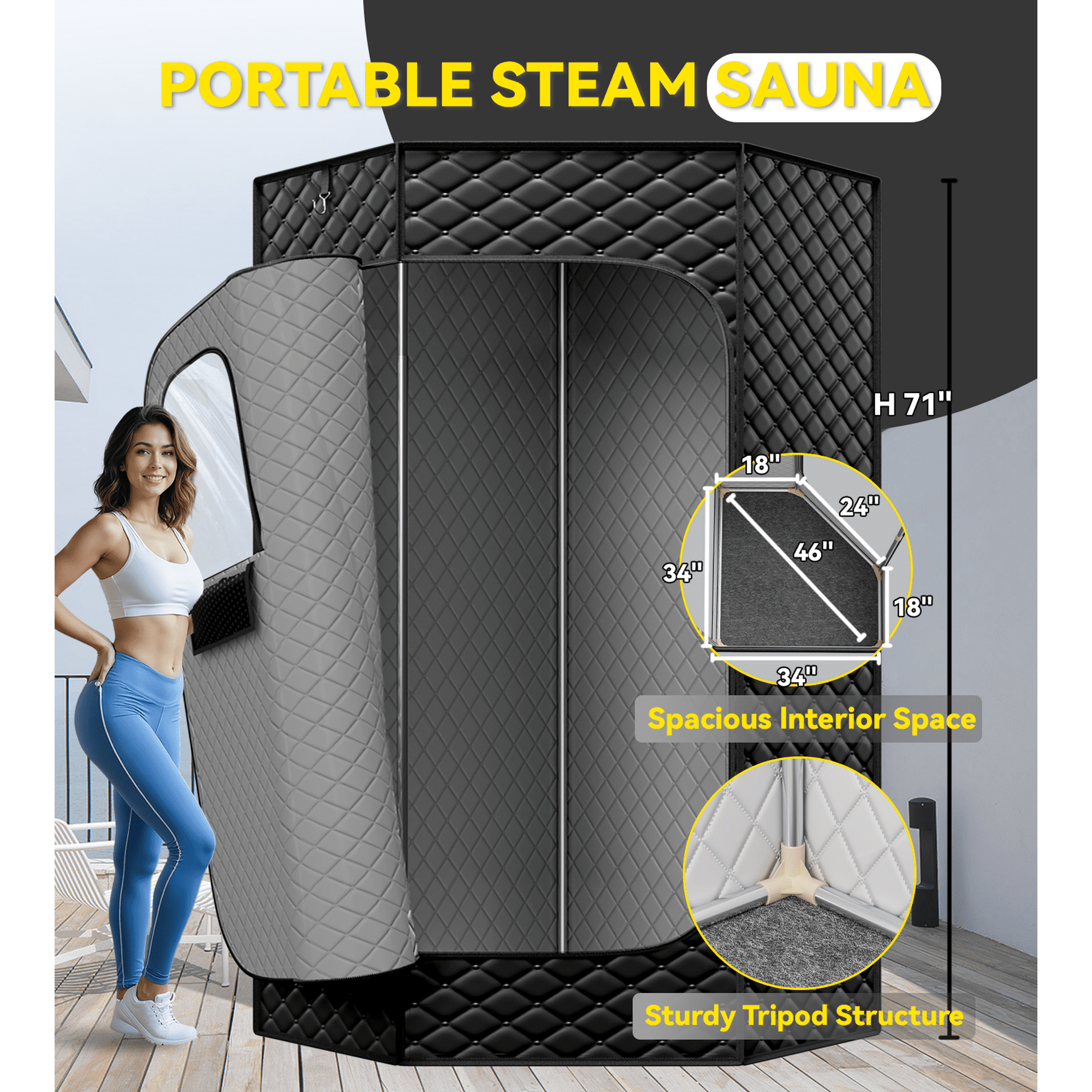 Pentagonal Steam Sauna with Folding Chair,Remote Control,Timer for Large Rooms,Gyms