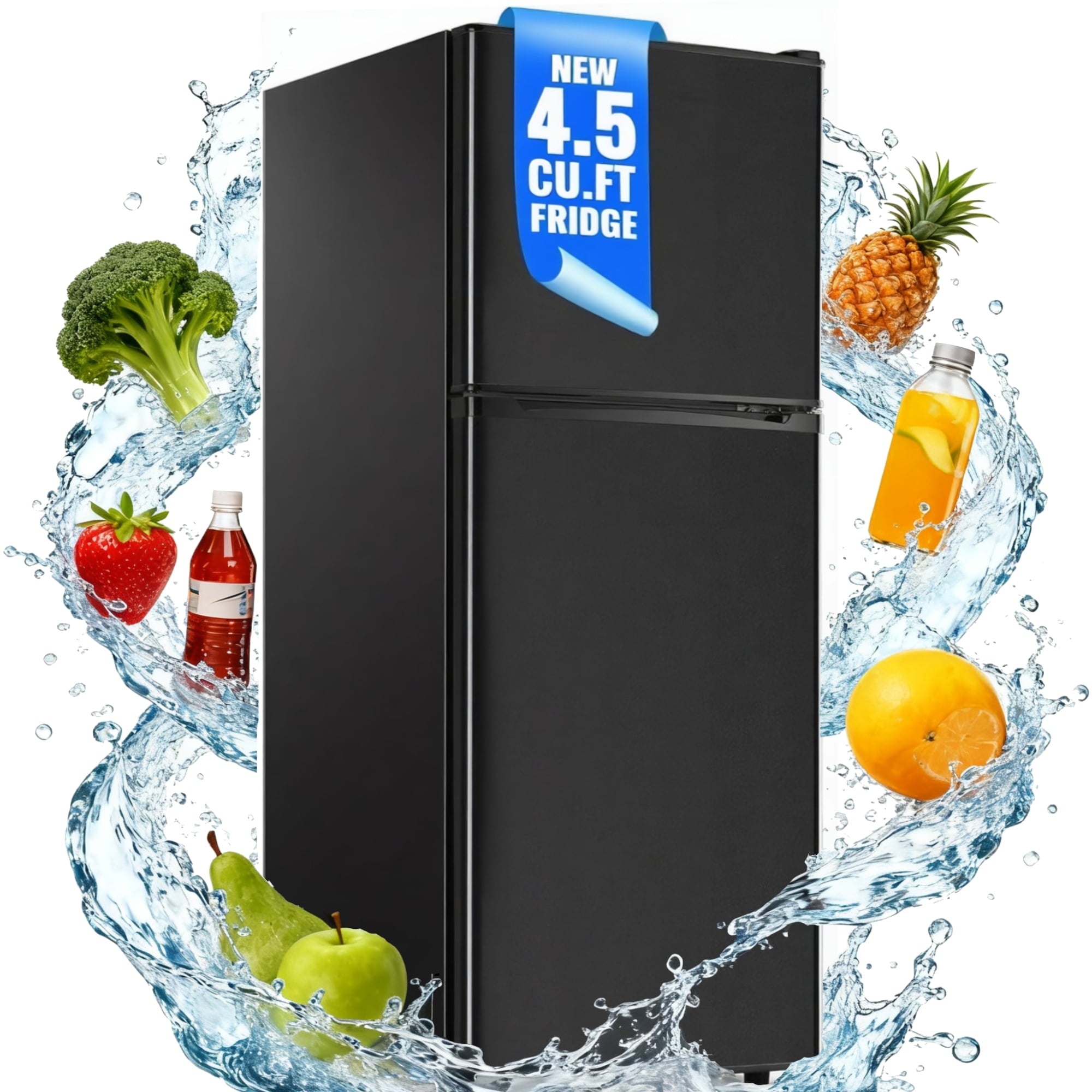 4.5 Cu.ft Mini Fridge with Freezer 2-Door Compact & 7 Settings Temperature Adijustable, Refrigerator for Dorm, Office, Bar, RV, Bedroom, Black
