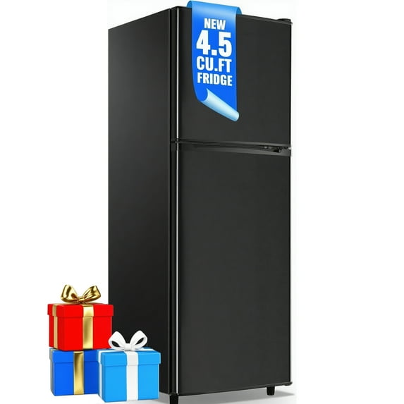 4.5 Cu.ft Mini Fridge with Freezer 2-Door Compact & 7 Settings Temperature Adijustable, Refrigerator for Dorm, Office, Bar, RV, Bedroom, Black