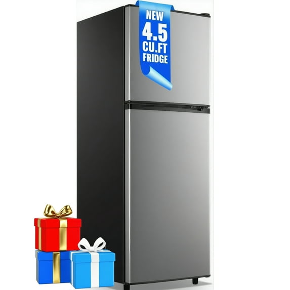 4.5 Cu.ft Mini Fridge with Freezer 2-Door Compact & 7 Settings Temperature Adijustable, Refrigerator for Dorm, Office, Bar, RV, Bedroom, Silver