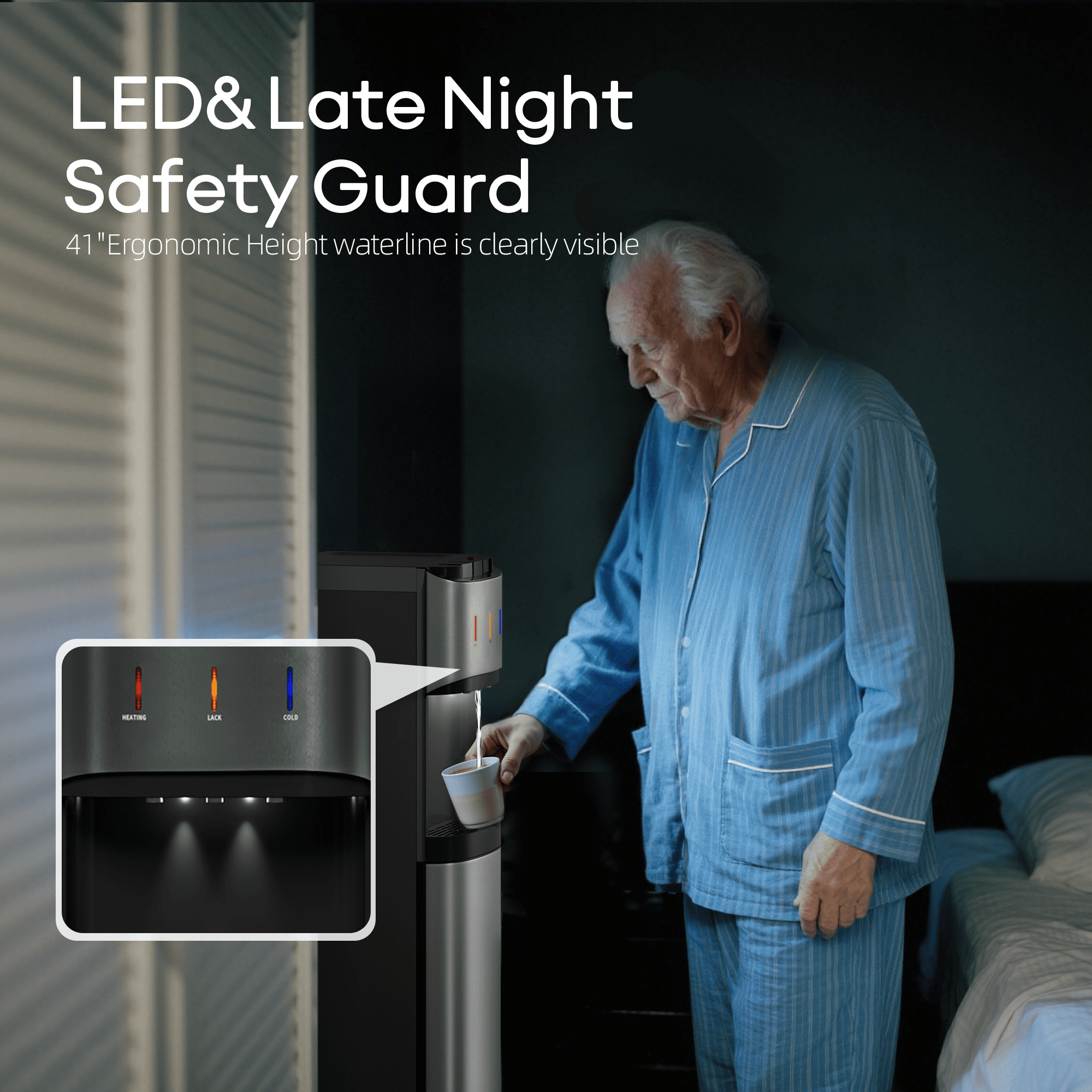 Manastin Bottom-Mounted Water Dispenser, 3 Temperatures (Hot, Cold, and Room), with Safety Lock, LED Lighting, Empty Bottle Alert, Silver