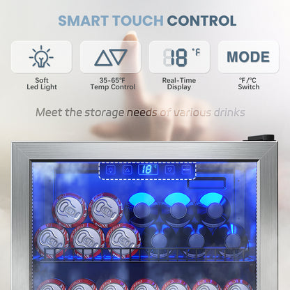 Manastin 65 Can Beverage Refrigerator Cooler 1.76 Cu.ft Mini Fridge with Glass Door & Adjustable Shelves, Perfect for Home, Office or Bar