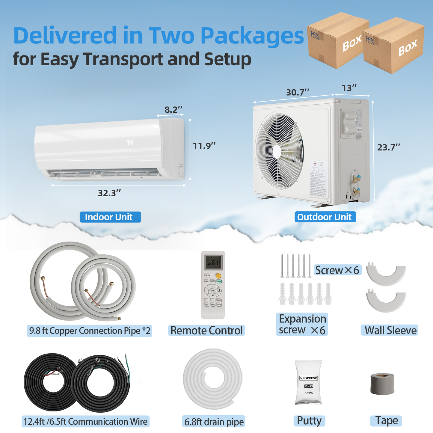 18000BTU Mini Split Air Conditioner& Heater with Inverter, Energy Efficient Inverter AC with Heat Pump, Complete Installation Kit,19 SEER2 230V AC Unit Cools Rooms up to 1250 Sq. Ft,  White