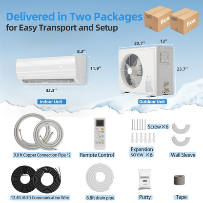 18000BTU Mini Split Air Conditioner& Heater with Inverter, Energy Efficient Inverter AC with Heat Pump, Complete Installation Kit,19 SEER2 230V AC Unit Cools Rooms up to 1250 Sq. Ft,  White