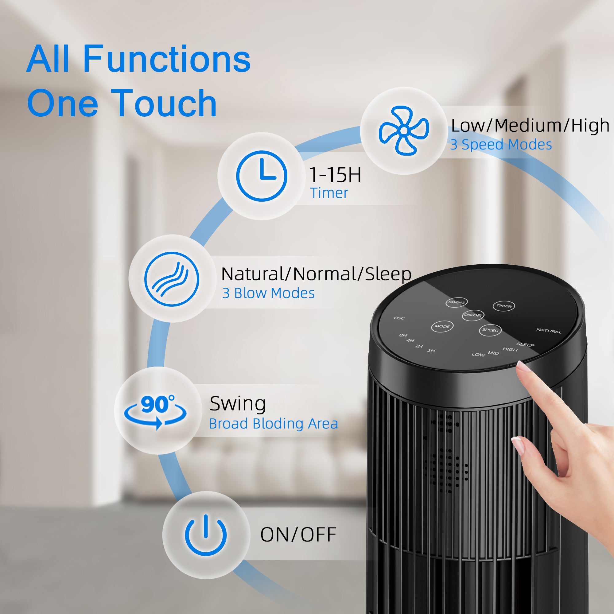 Manastin Tower Fan for Bedroom, Standing Fan with Remote, 25ft/s, 25dB Quiet, 3 Speeds&Modes, 15H Timer, 33" Cooling Fans that Blow Cold Air