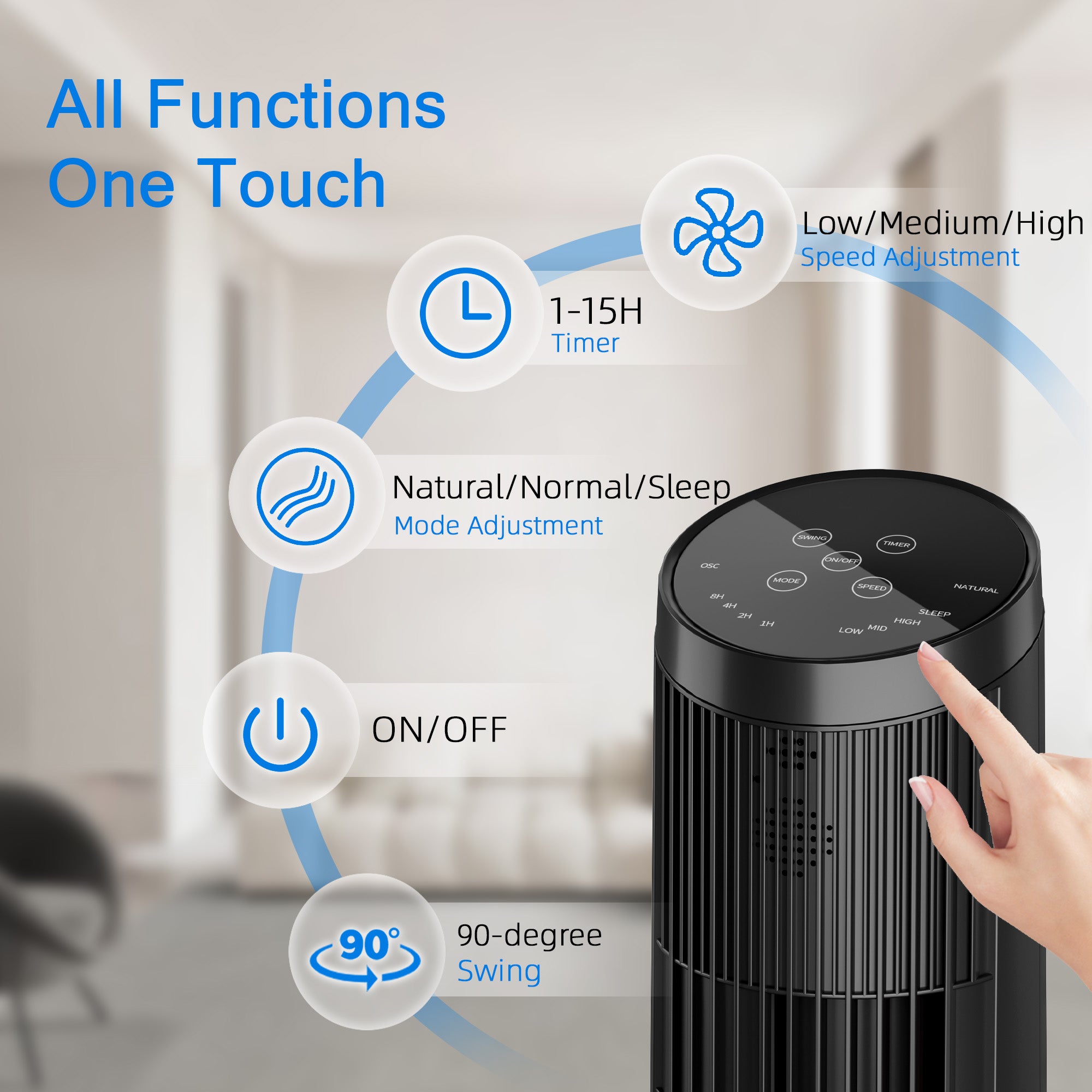 Manastin Smart Bladeless Fan with 3 Speeds 3 Modes, 90° Oscillating Tower Fan with Remote, 12H Timer, 25 ft/s, Standing Fans for Home Living Room, 25dB Quiet, Air Filter for Hair & Dust