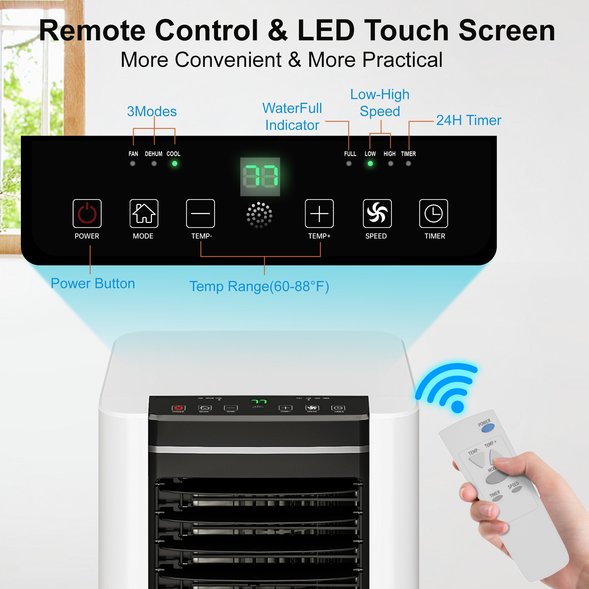 Manastin 8000 BTU Portable Air Conditioner, 3-in-1 AC Unit with Cooling, Dehumidifier & Fan Modes, Covers Up to 350 Sq. Ft, Quiet Operation, Remote Control, 24H Timer, and Window Installation Kit