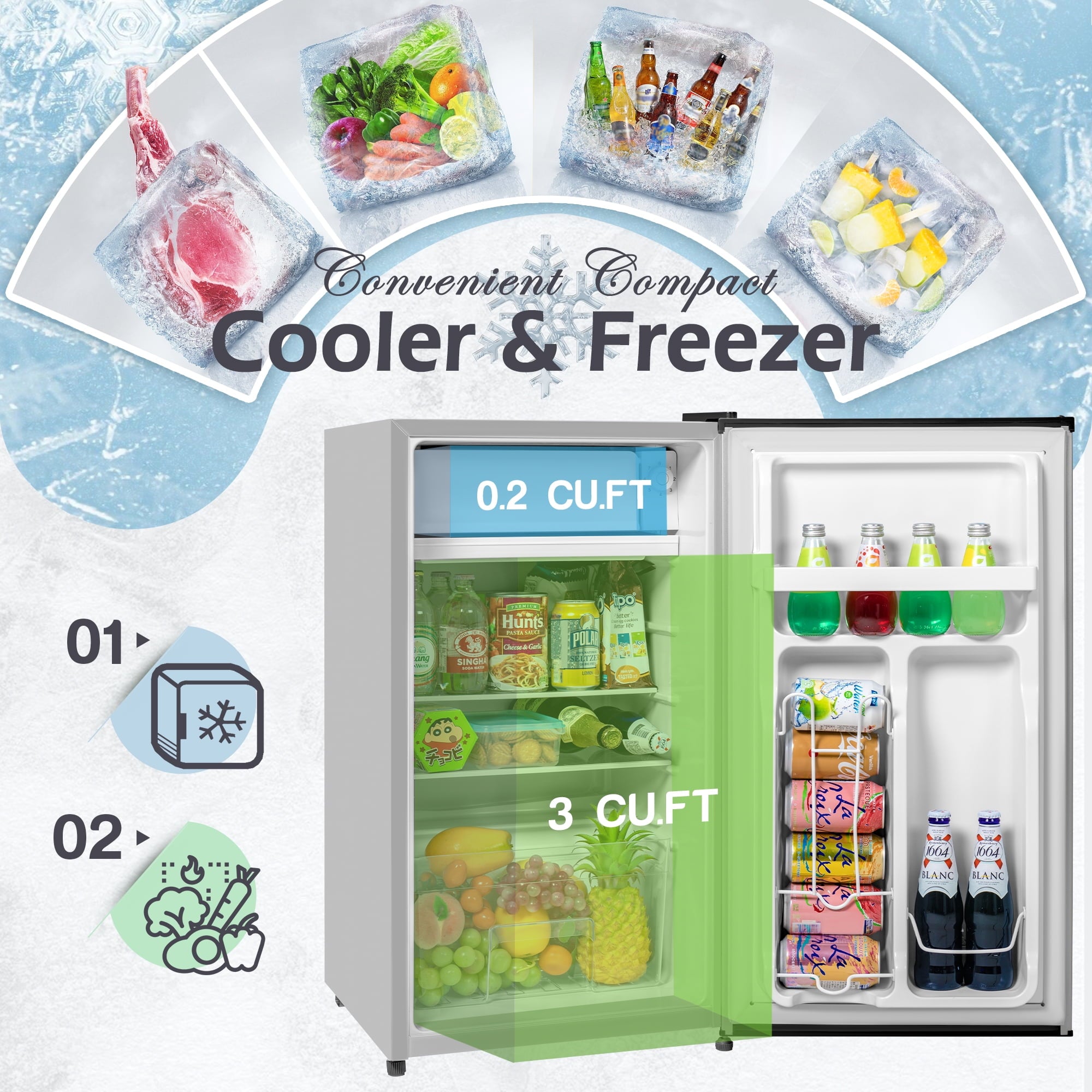 Manastin 3.3 cu. ft. Single Door Compact Refrigerator with Freezer, for Office, Bedroom, Apartment, Silver