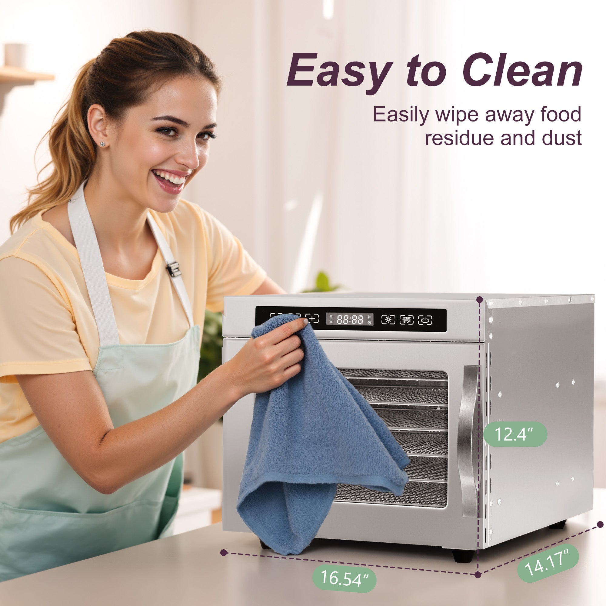 Manastin Food Dehydrator with 6 Stainless Steel Trays, Adjustable Temperature & 24-Hour Timer, Perfect for Drying Fruits, Meat, Herbs, Beef Jerky, and Snacks