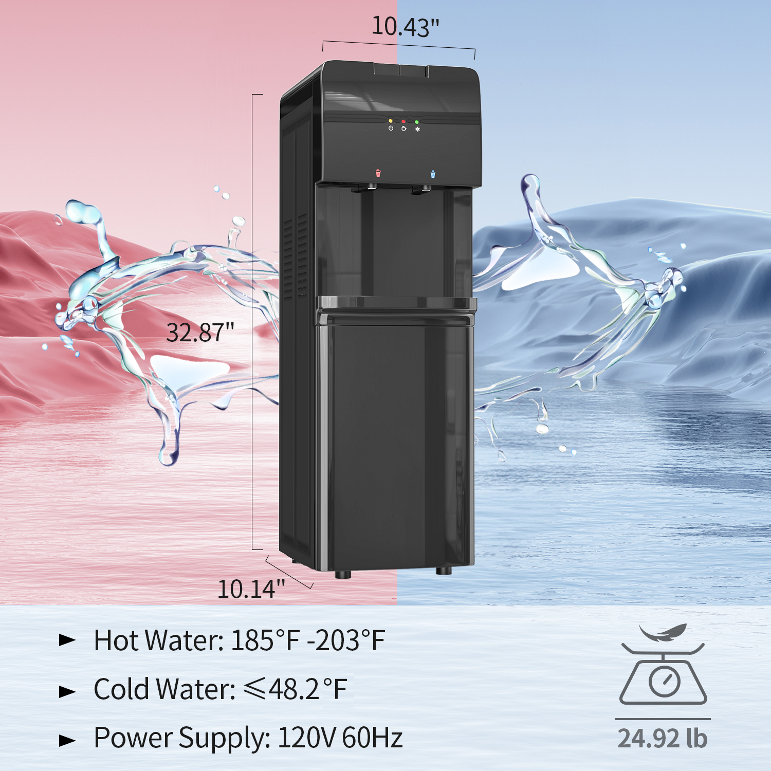Water Coolers Dispenser 5 Gallon Top Load, Cold/Hot Water Cooler, Innovative Simple Design Quiet Operation Freestanding with Child Safety Lock for Home or Office