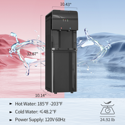 Water Coolers Dispenser 5 Gallon Top Load, Cold/Hot Water Cooler, Innovative Simple Design Quiet Operation Freestanding with Child Safety Lock for Home or Office