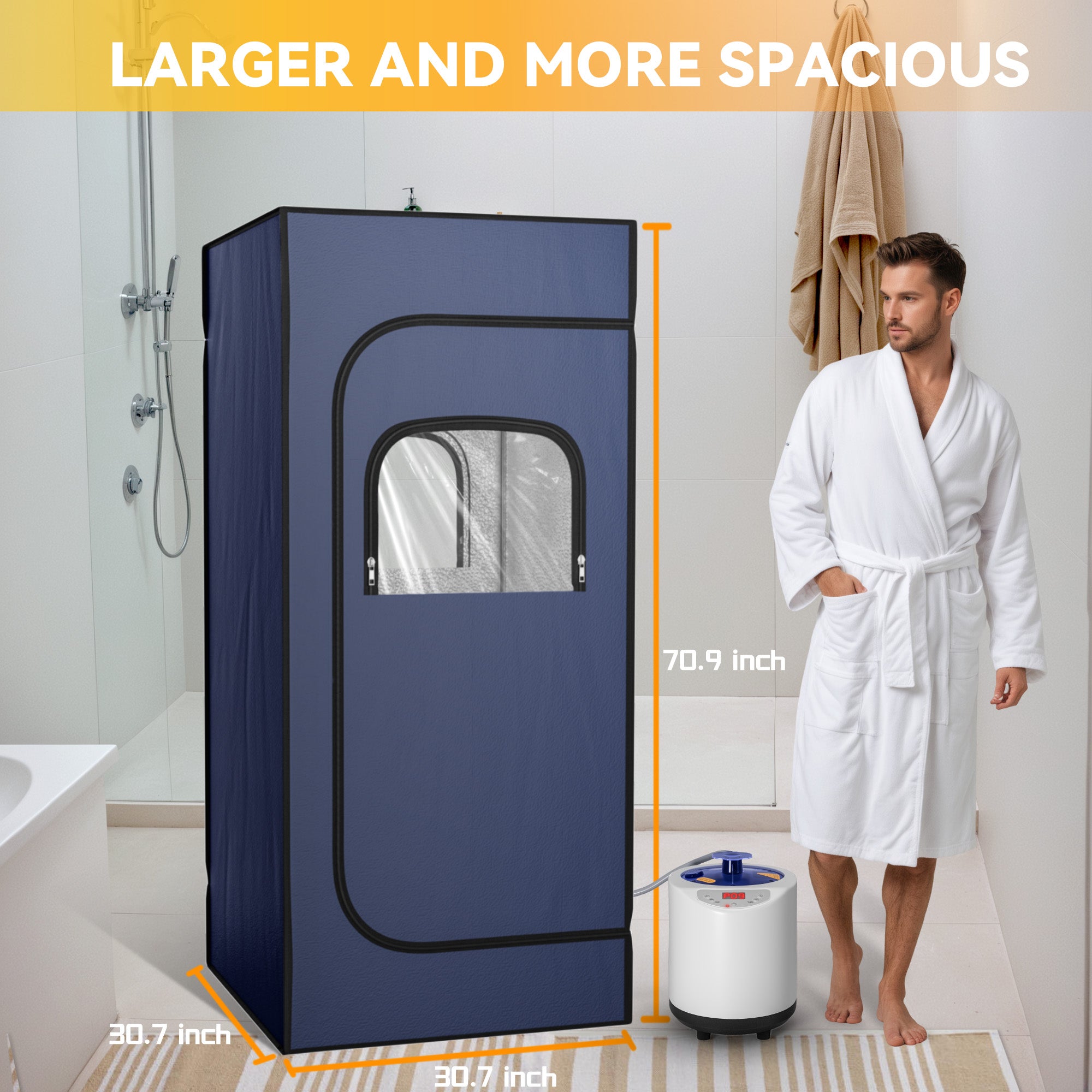 Portable Steam Sauna, 15 Levels of Foldable Sauna for Home, Sauna Box with 1200w 3L Steamer, Personal Sauna with Remote Control and Folding Chair, (Oxford Cloth, Navy Blue)