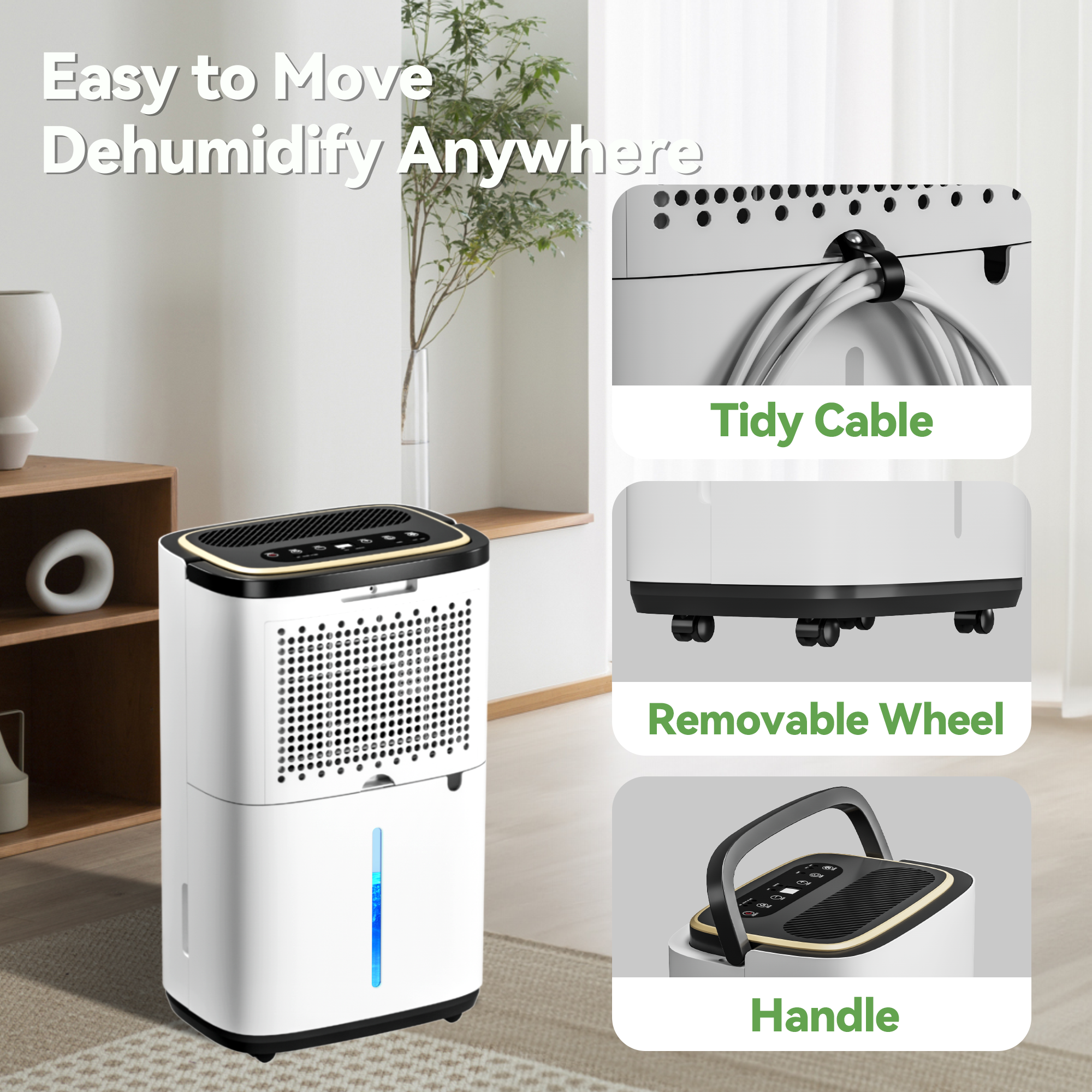 Manastin 9-Pint (DOE) Multi-Function Dehumidifier, 3000 Sq. Ft Coverage Area with 3 Modes, 74 OZ Water Tank/24H-Timer/Drain Hose/Child lock, for Bedroom/Office/Laundry Room