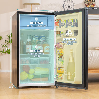 Manastin 3.2 Cu.ft Mini Fridge Energy Saving Compact Refrigerator with Reversible Door, Piano Black