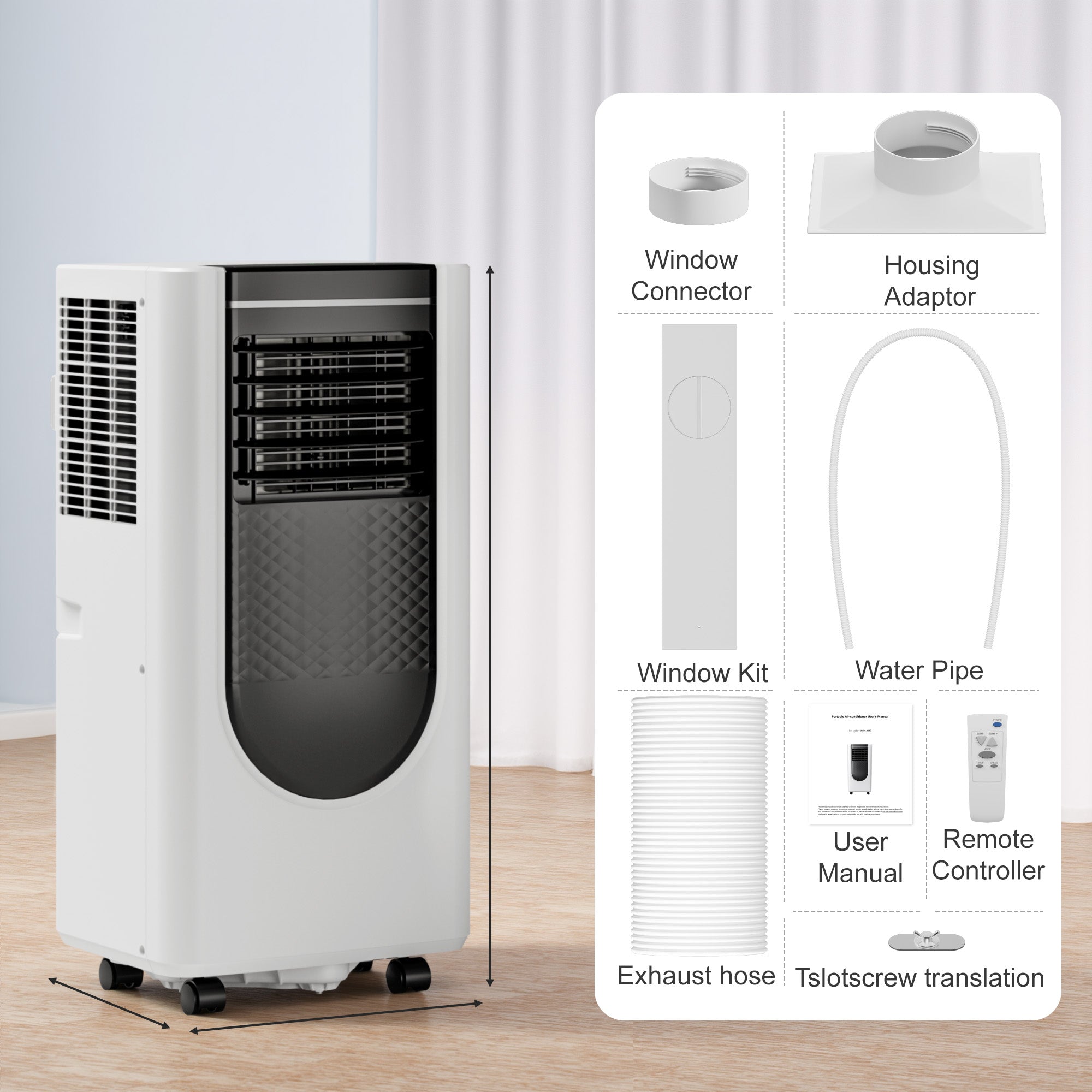 Manastin 8000 BTU Portable Air Conditioner, 3-in-1 AC Unit with Cooling, Dehumidifier & Fan Modes, Covers Up to 350 Sq. Ft, Quiet Operation, Remote Control, 24H Timer, and Window Installation Kit