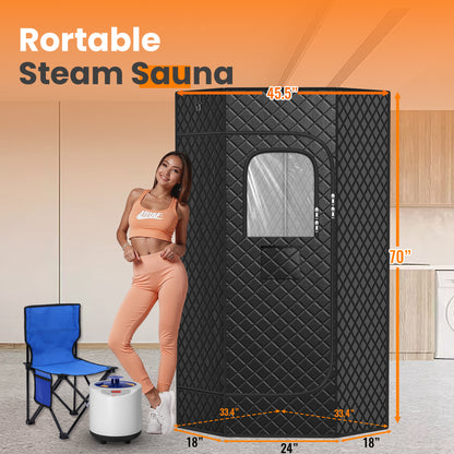 Manastin Portable Steam Sauna Tent, Pentagonal Design with Timer, Remote Control, Folding Chair, Black