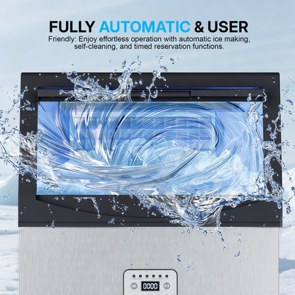 Manastin Commercial Ice Maker, 100Lbs/24H, 50 Ice Cubes, Stainless Steel Under Counter ice Machine, Self-Cleaning & Timer, for Home & Bar