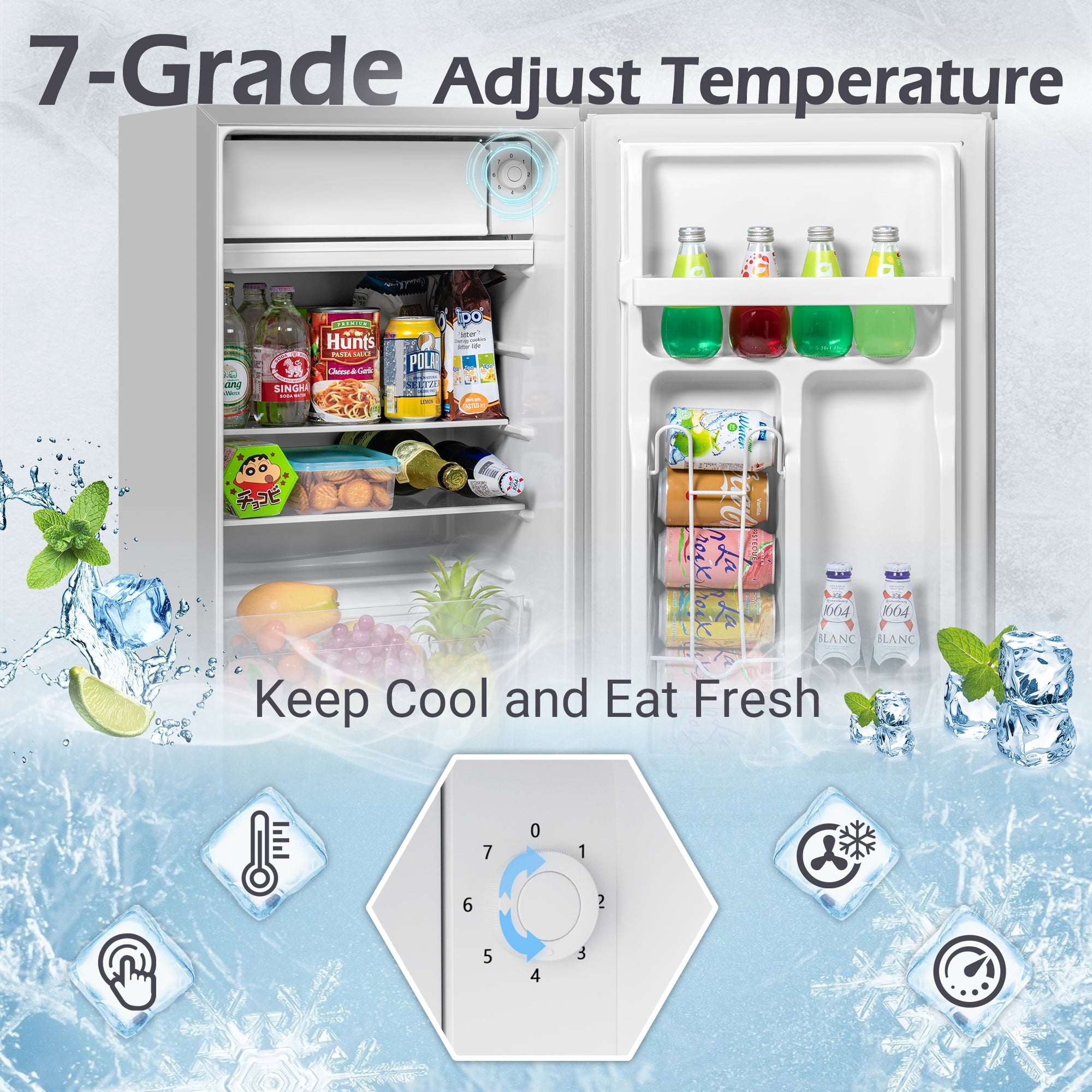 Manastin 3.3 cu. ft. Single Door Compact Refrigerator with Freezer, for Office, Bedroom, Apartment, Silver