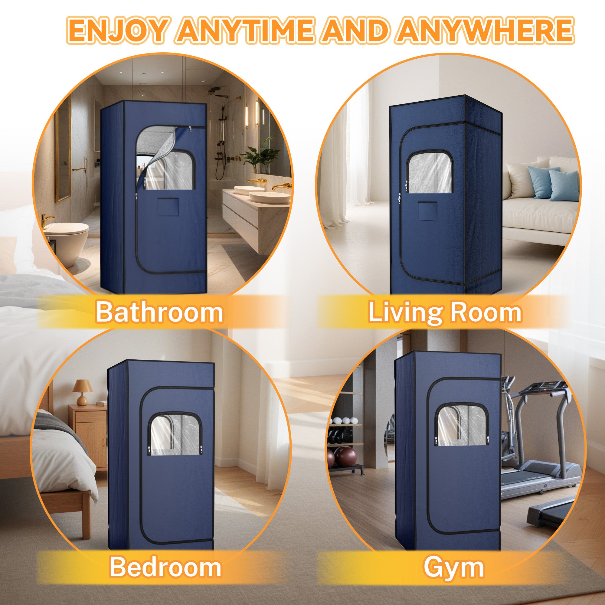 Portable Steam Sauna, 15 Levels of Foldable Sauna for Home, Sauna Box with 1200w 3L Steamer, Personal Sauna with Remote Control and Folding Chair, (Oxford Cloth, Navy Blue)