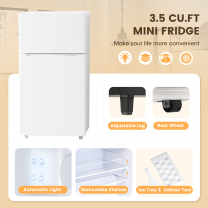 Manastin 3.5 Cu.Ft Mini Fridge with Freezer, Adjustable Thermostat, Low Noise, Removable Glass Shelves, 2 Door Small Refrigerator for Kitchen, Dorm, Office, Bedroom,White