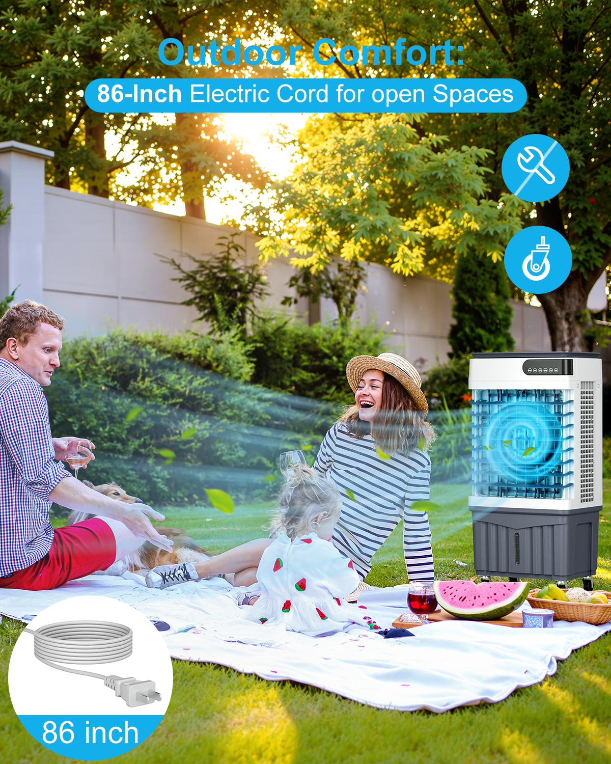 Swamp Cooler Air Conditioners, 4-IN-1 Portable Evaporative Cooler Cools Up to 600 Sq.Ft, Large 8.5Gal Tank for 24/7 Cooling, Low Noise Cooling Fan with Remote Control Fits for Large Rooms