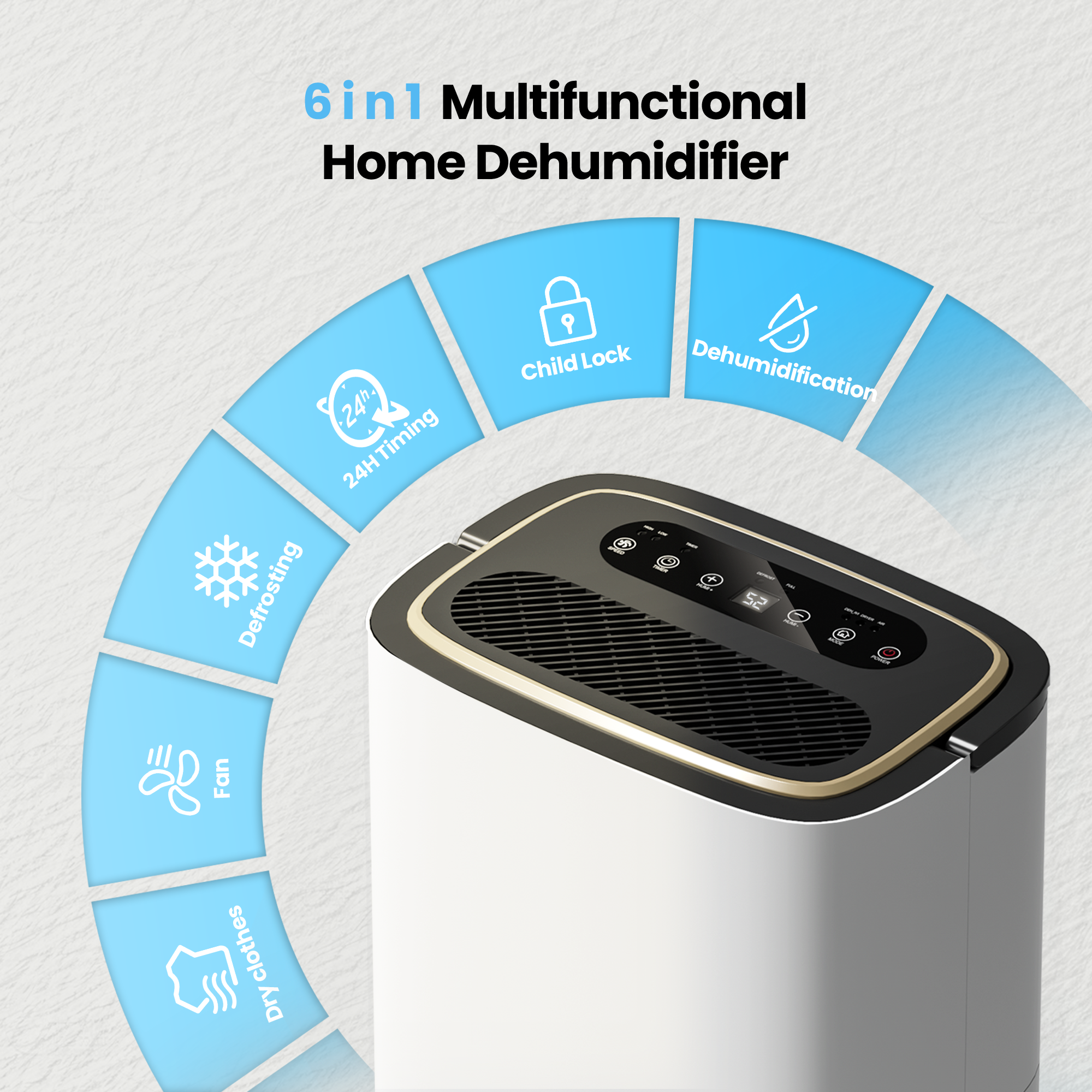 5000 Sq.Ft Dehumidifier, 50PT/24H Dehumidifiers with Hose for Home, Large Electric Dehumidifier for Bedroom Office, Basement, Laundry, Dehu/Dry/Air Mode, Humidity Display, Timer, Drainage Hose