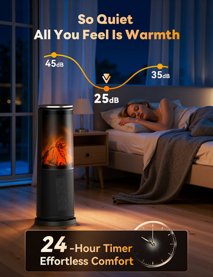 Manastin 25" Space Heaters for Indoor Use, 41-95 ℉ Tower Electric Heater with Remote, Flame Effect, 1500W, 24H Timer, Child Lock & Safety Protection, for Office, Under Desk, Bedroom, Large Room