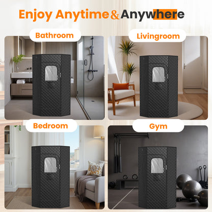 Manastin Portable Steam Sauna Tent, Pentagonal Design with Timer, Remote Control, Folding Chair, Black