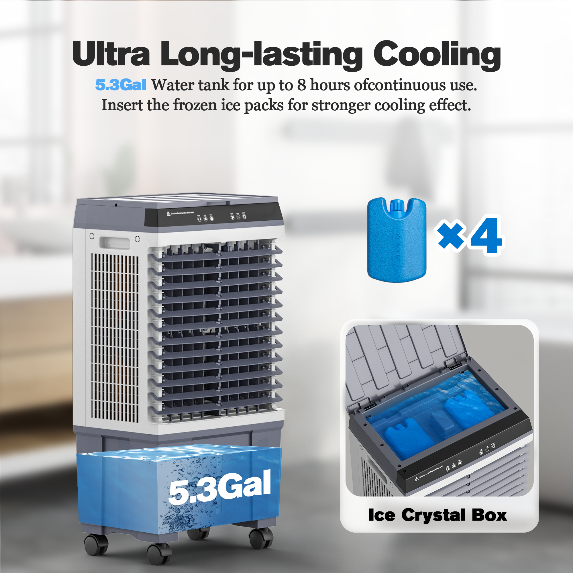 Portable Evaporative Air Cooler, 1800 CFM Swamp Cooler with Large 8-Gal Water Tank & 4 Oversized Ice Box, 120° Swing, Upgraded Remote, 12H Timer, 4-in-1 Air Cooling Fan for Indoor Outdoor, 32 inch