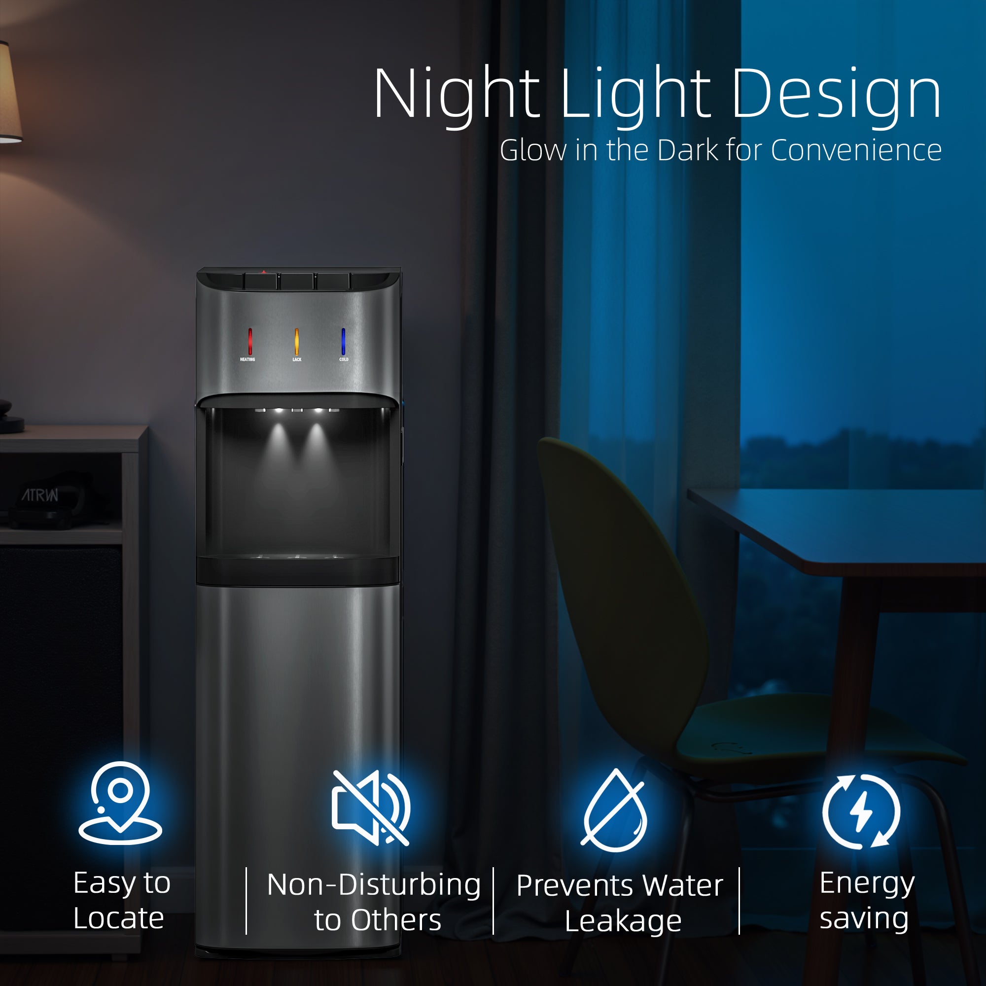 Manastin Bottom Loading Water Cooler Dispenser of 3 Temperature Settings - Hot, Cold, Ambient, Water Cooler with Child Safety Lock, Ideal for Office, Home, Living Room Mirror Silver