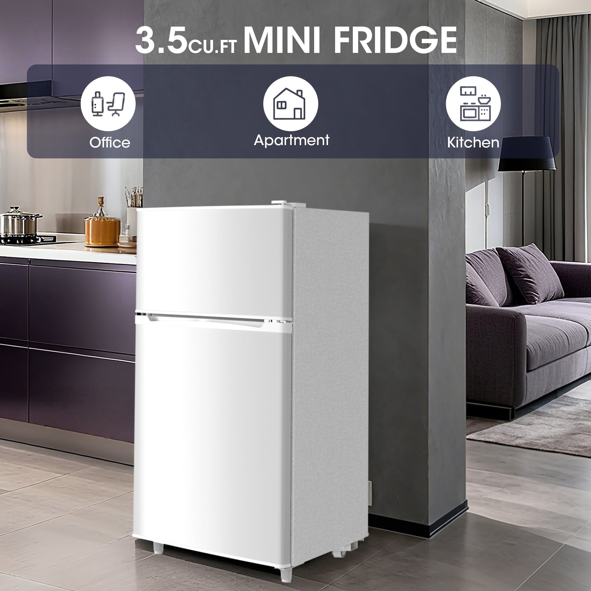 Manastin 3.5 Cu.Ft 2 Door Mini Fridge with Freezer, 7 Level Adjustable Thermostat, Small Refrigerator for Home, Office, Kitchen, Dorm and Bedroom (Pearl White)