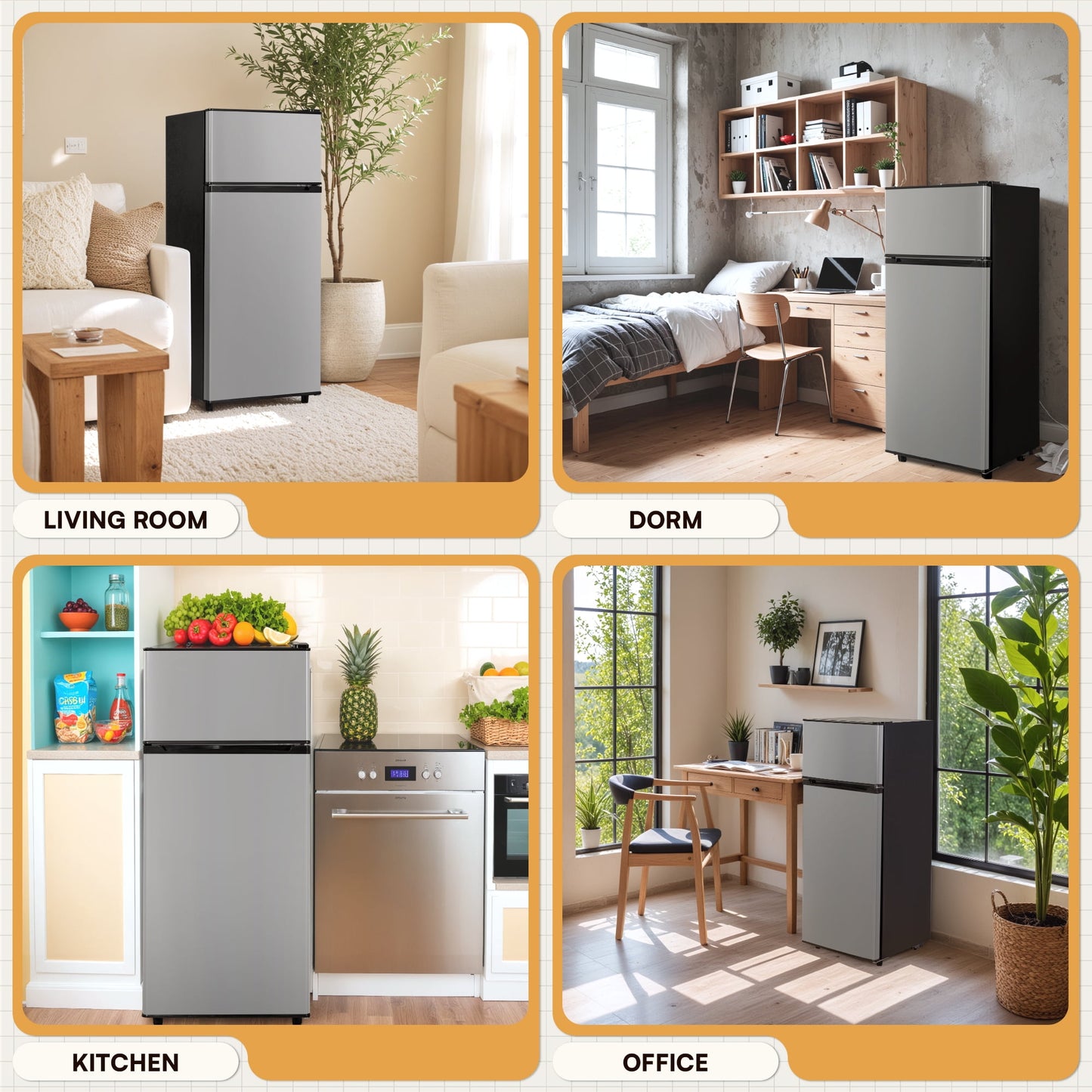 Manastin 4.5 Cu.ft Mini Refrigerator with Freezer,Small Refrigerator for Office,Kitchen,Dorm and Bedroom ,2 Doors Mini Fridge with Adjustable Shelves(Sliver)