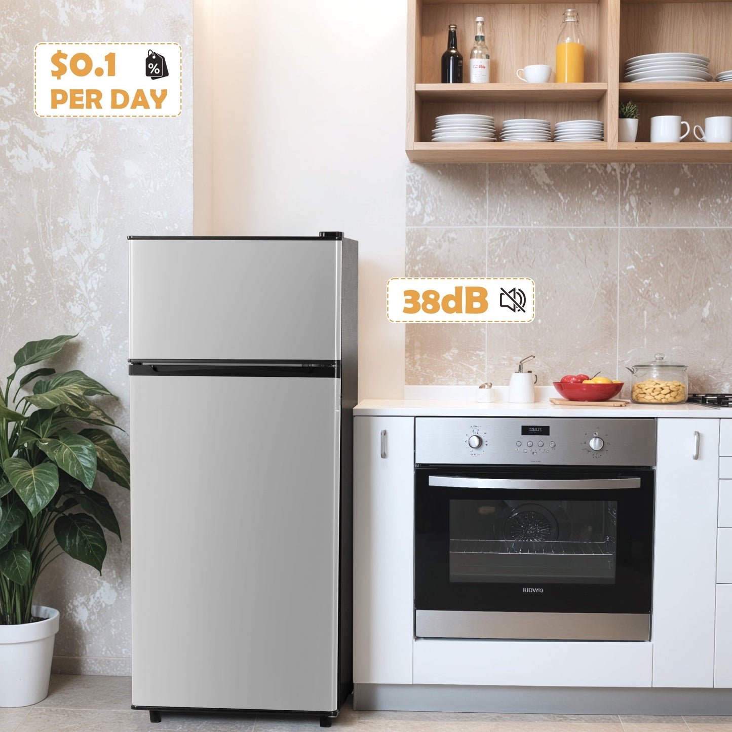 Manastin 4.5 Cu.ft Mini Refrigerator with Freezer,Small Refrigerator for Office,Kitchen,Dorm and Bedroom ,2 Doors Mini Fridge with Adjustable Shelves(Sliver)