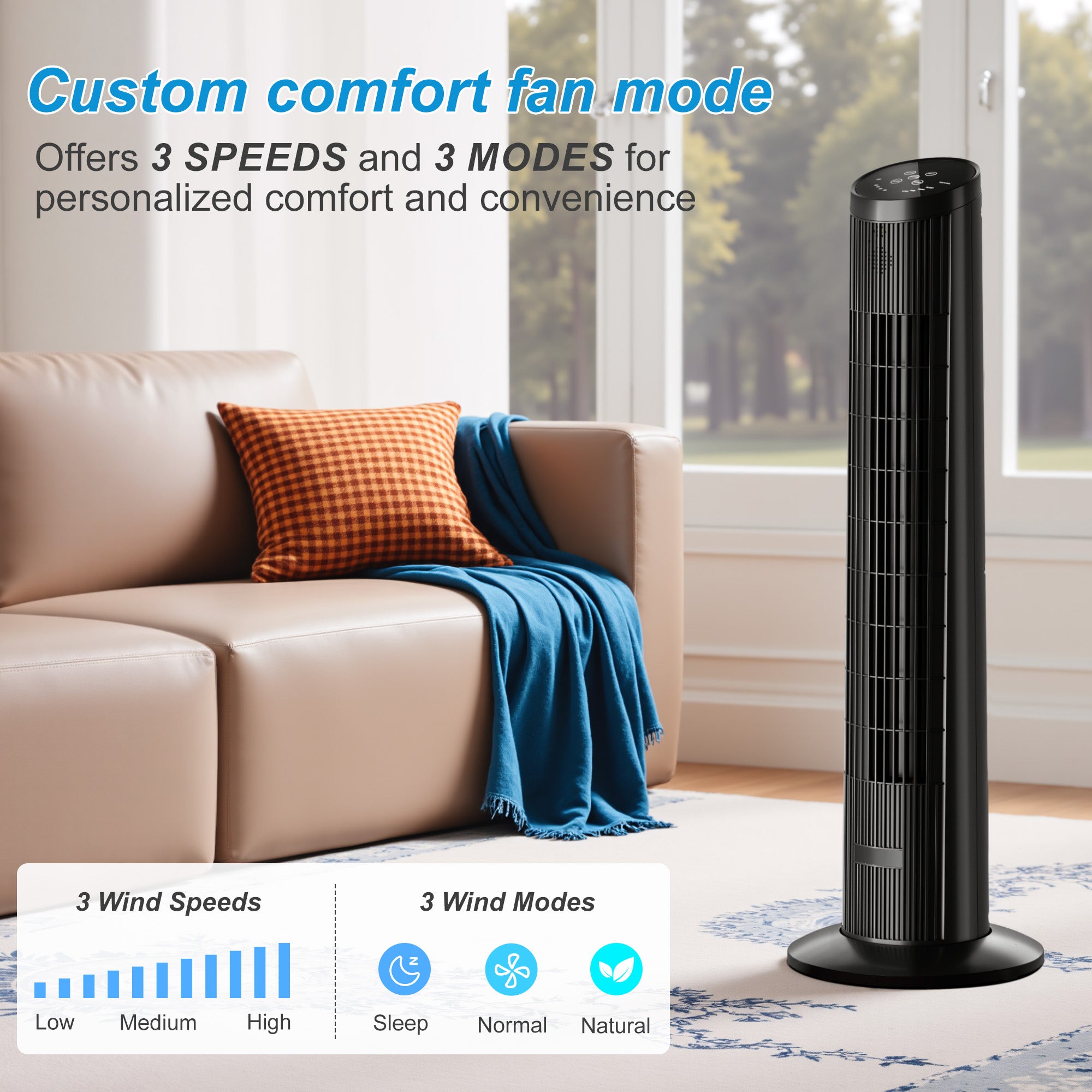 Manastin Tower Fan for Bedroom, Standing Fan with Remote, 25ft/s, 25dB Quiet, 3 Speeds&Modes, 15H Timer, 33" Cooling Fans that Blow Cold Air