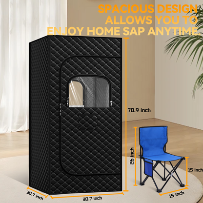 1-Person Portable Steam Sauna Tent with 3L 1200W Steamer, 15-Level Temperature, 99Min-Timer, Rapid Heating, Remote Control, Folding Chair, 71" x 32" x 32" ( Cotton, Black )