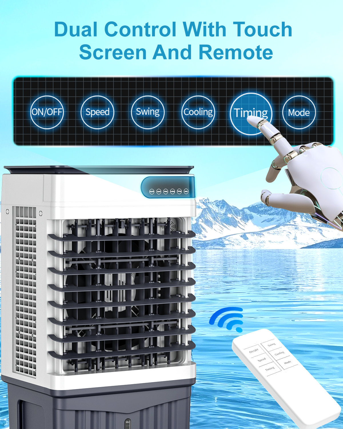 Swamp Cooler Air Conditioners, 4-IN-1 Portable Evaporative Cooler Cools Up to 600 Sq.Ft, Large 8.5Gal Tank for 24/7 Cooling, Low Noise Cooling Fan with Remote Control Fits for Large Rooms