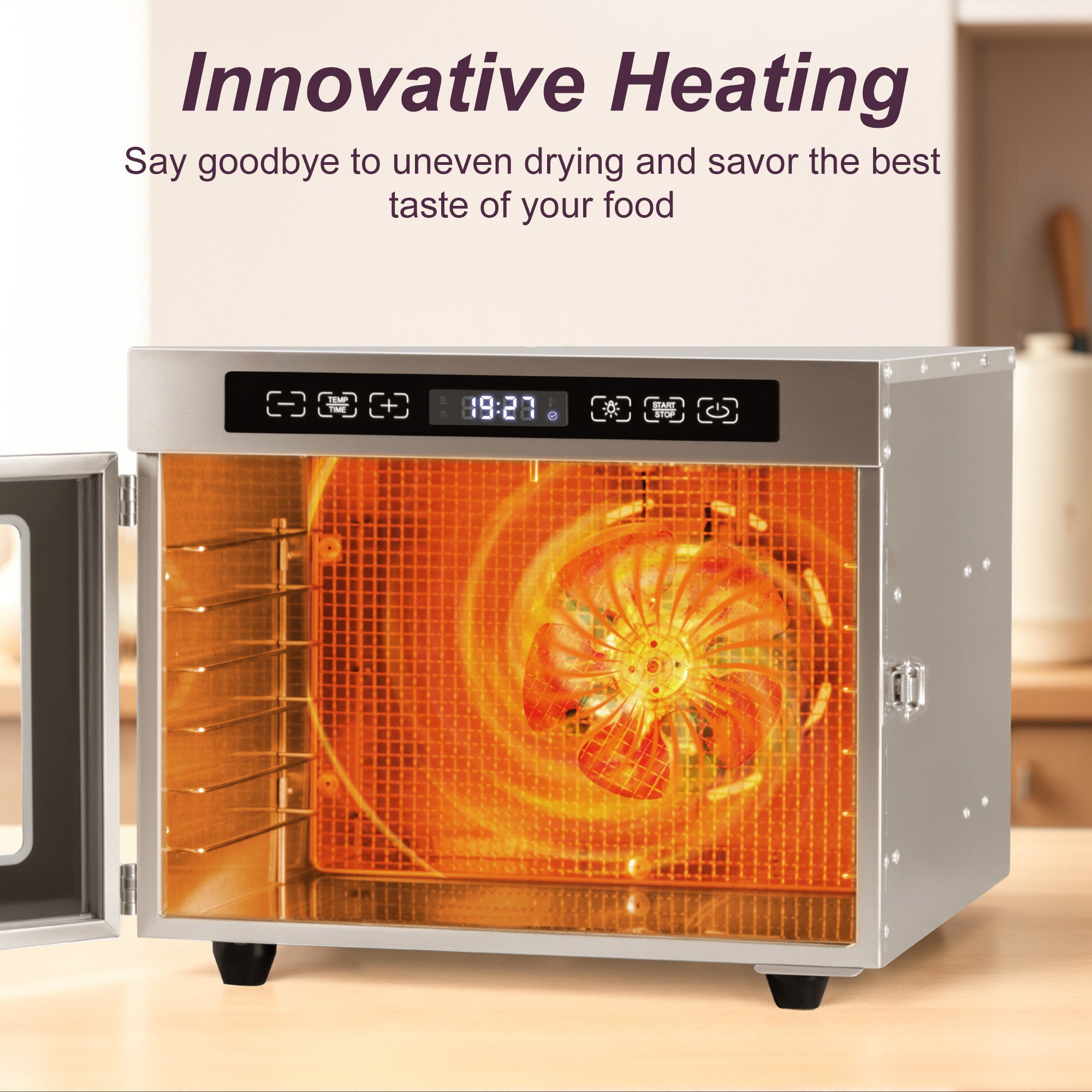 Manastin Food Dehydrator with 6 Stainless Steel Trays, Adjustable Temperature & 24-Hour Timer, Perfect for Drying Fruits, Meat, Herbs, Beef Jerky, and Snacks