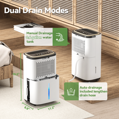 Manastin 9-Pint (DOE) Multi-Function Dehumidifier, 3000 Sq. Ft Coverage Area with 3 Modes, 74 OZ Water Tank/24H-Timer/Drain Hose/Child lock, for Bedroom/Office/Laundry Room